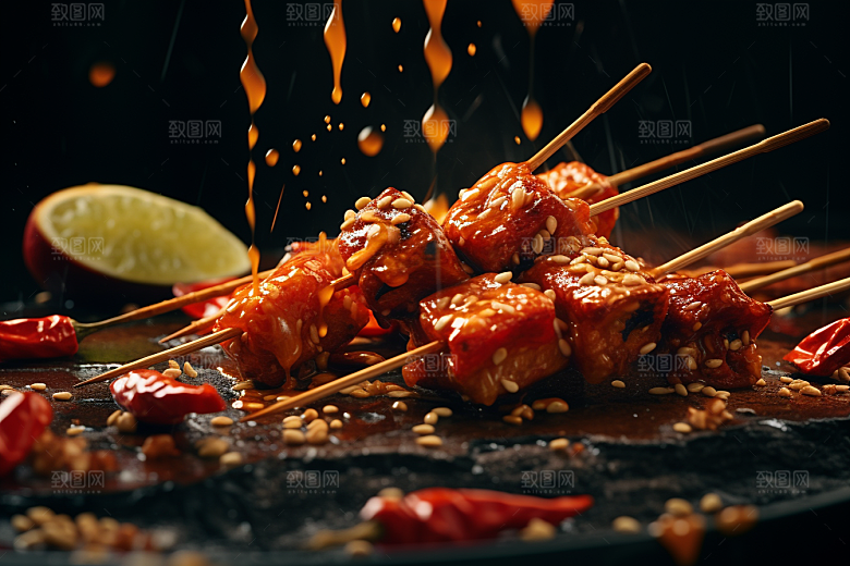 BBQ烧烤烤串肉类摄影图