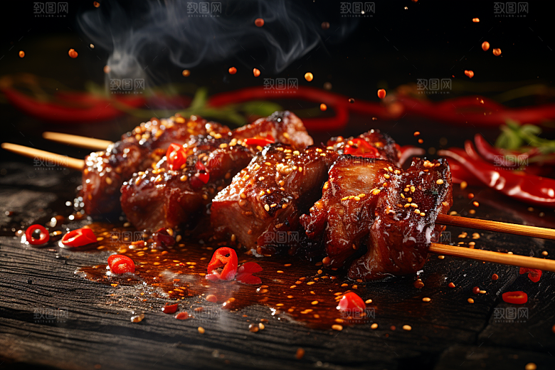 BBQ烧烤美食烤串摄影图