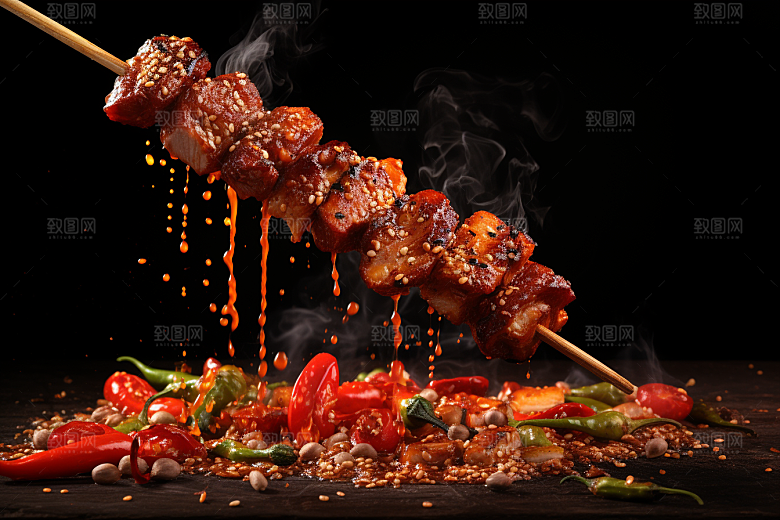 BBQ烧烤烤串肉食摄影图