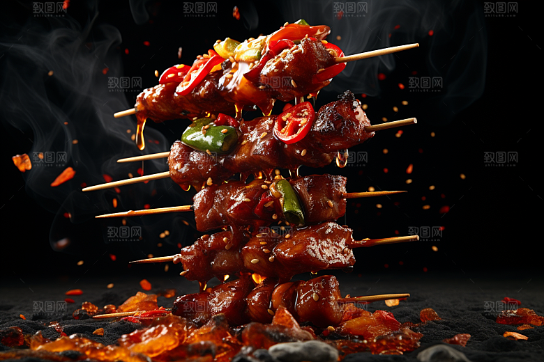BBQ烧烤肉串聚餐摄影图