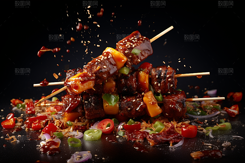 BBQ烧烤聚餐肉食摄影图