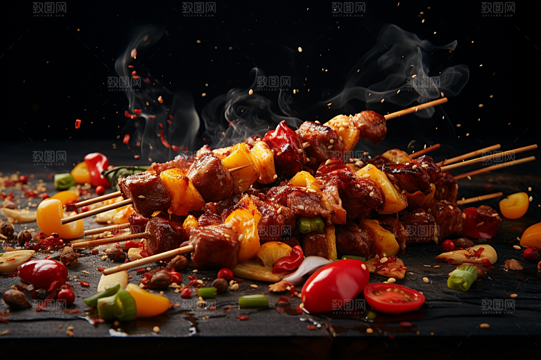 BBQ烧烤肉类烤串摄影图