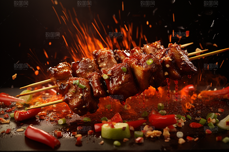 BBQ烧烤火辣肉类摄影图