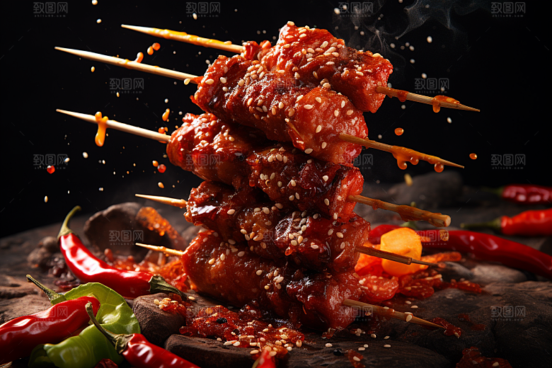 BBQ烧烤肉串肉食摄影图