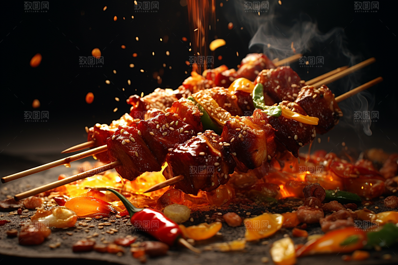BBQ烧烤聚餐肉串摄影图