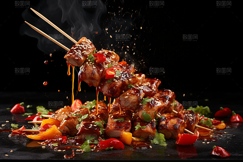 BBQ烧烤美食火热摄影图