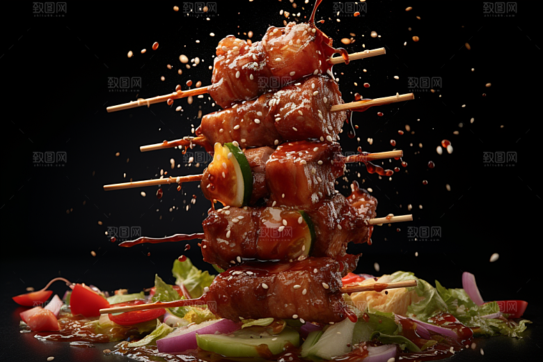 BBQ烧烤火热美食摄影图