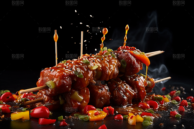 BBQ烧烤美食烤串摄影图