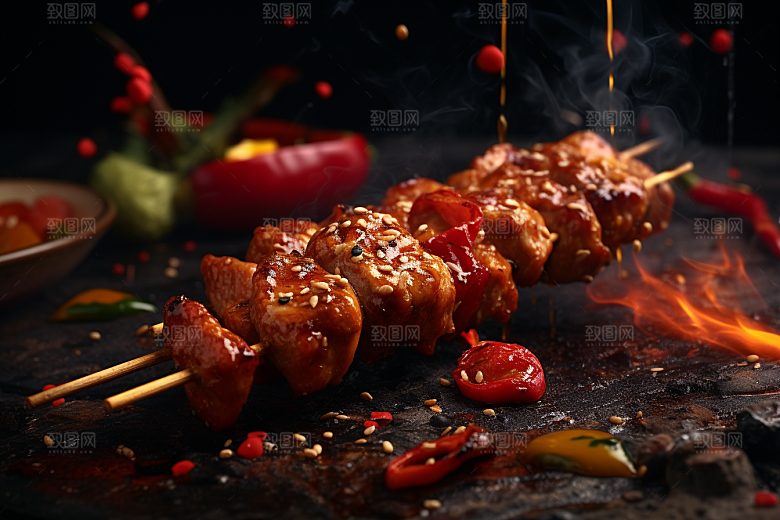 BBQ烧烤烤串肉串摄影图