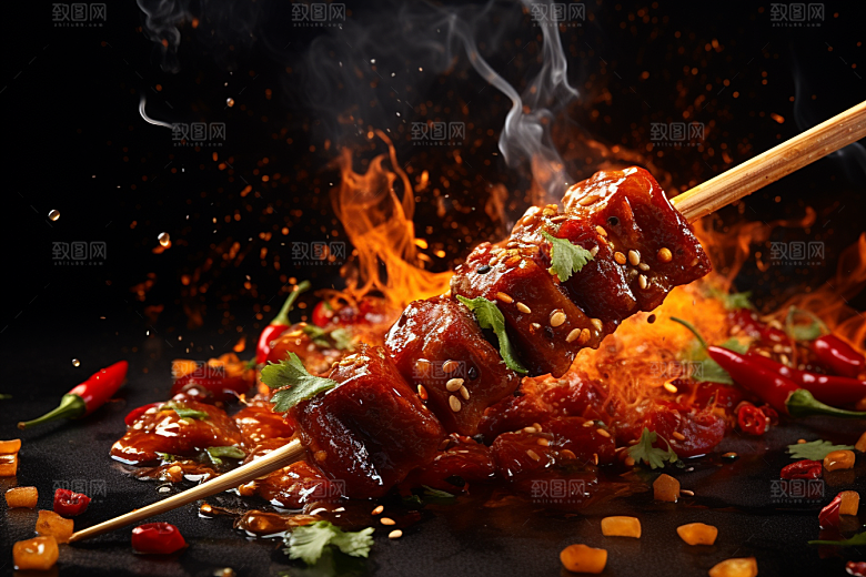 BBQ烧烤美味烤串摄影图