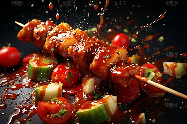 BBQ烧烤肉串聚餐摄影图
