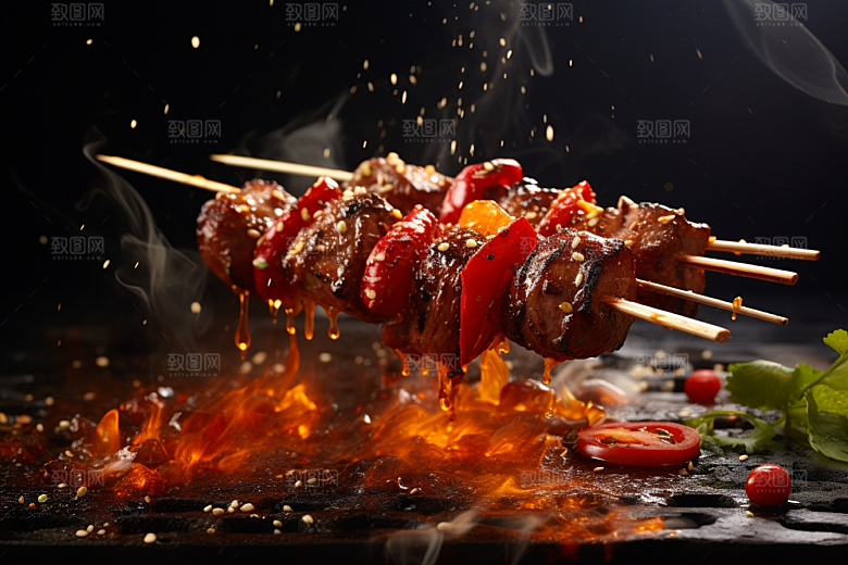 BBQ烧烤高清肉串摄影图