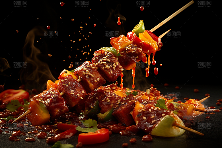 BBQ烧烤肉类肉串摄影图