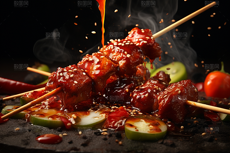 BBQ烧烤肉食肉串摄影图