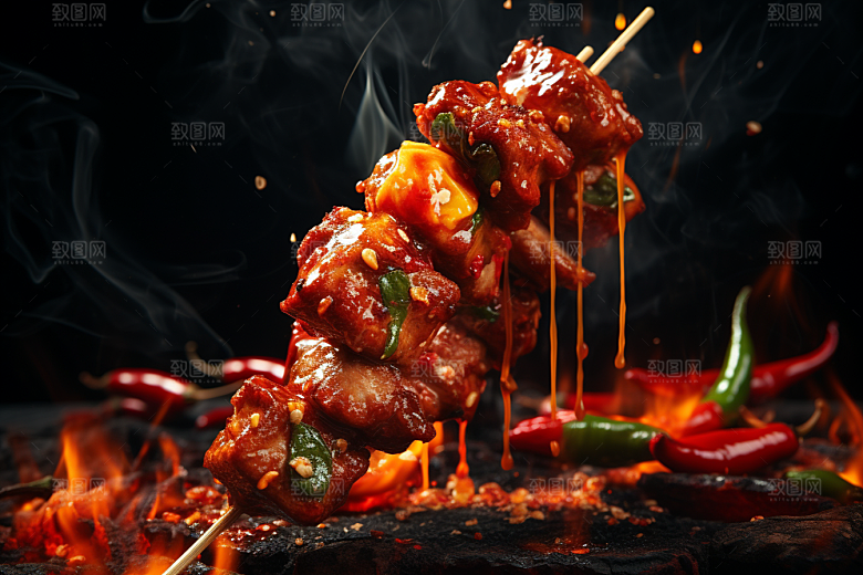BBQ烧烤火辣烤串摄影图