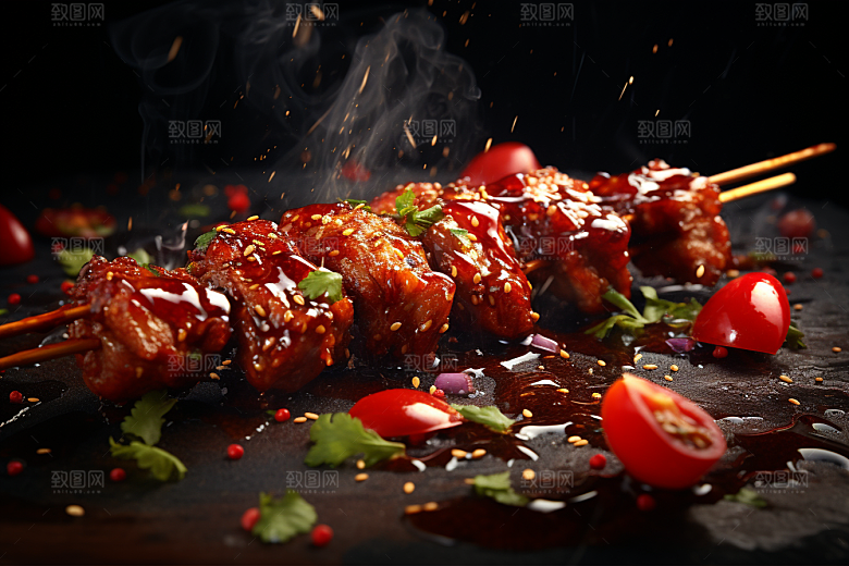 BBQ烧烤肉食火辣摄影图