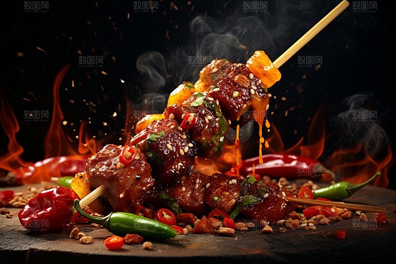 BBQ烧烤烤串火辣摄影图