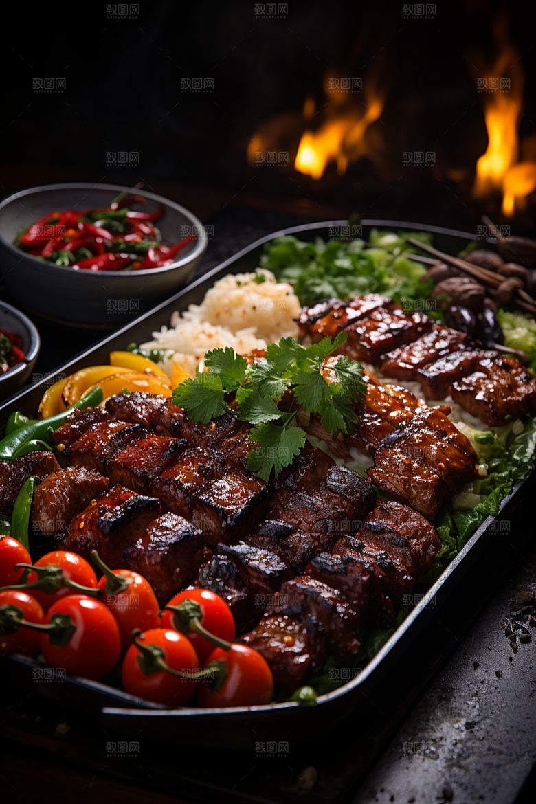 BBQ烧烤火热美食摄影图