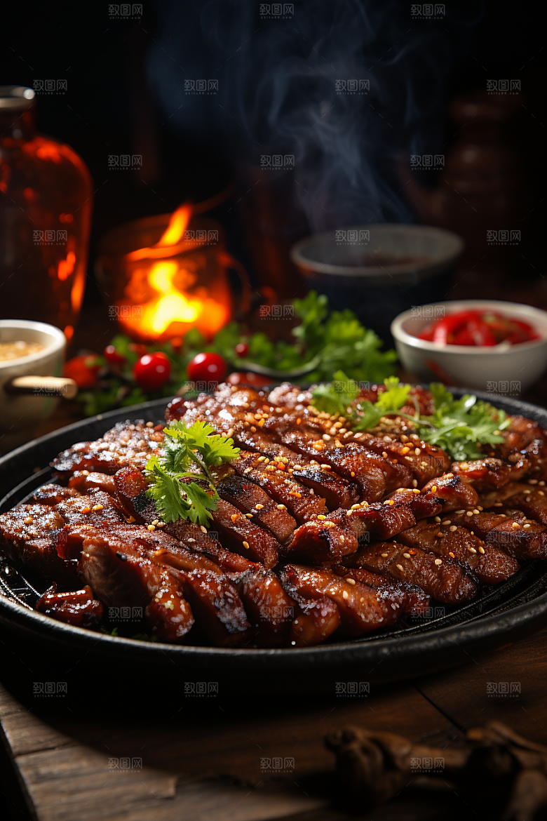 BBQ烧烤火热肉串摄影图