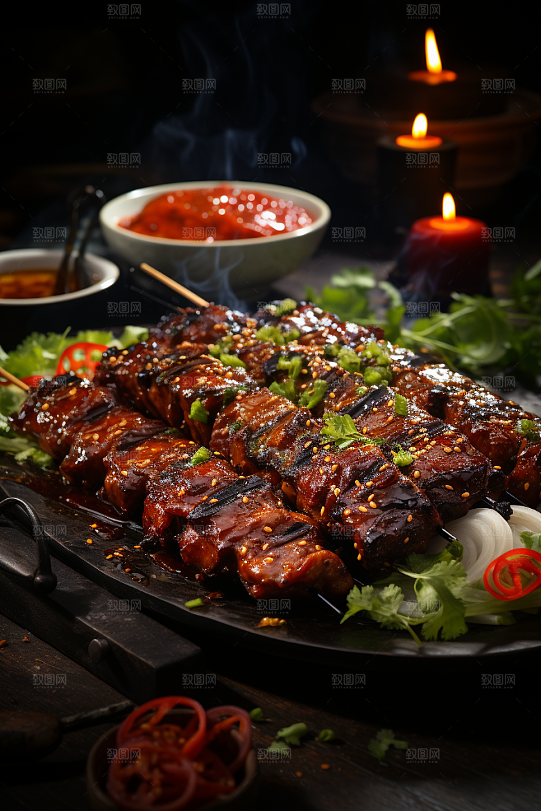 BBQ烧烤肉类火辣摄影图