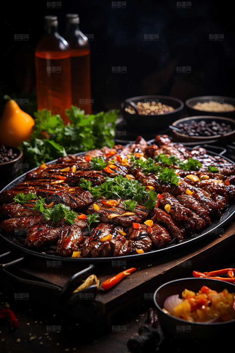 BBQ烧烤肉食聚餐摄影图