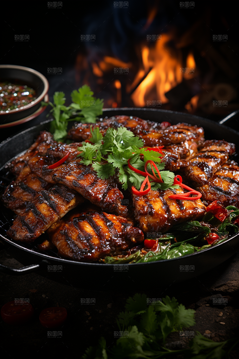 BBQ烧烤肉食聚餐摄影图