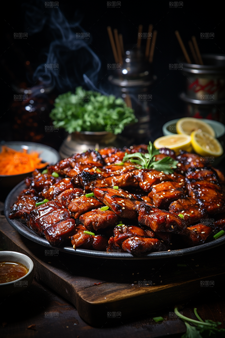 BBQ烧烤肉食火热摄影图