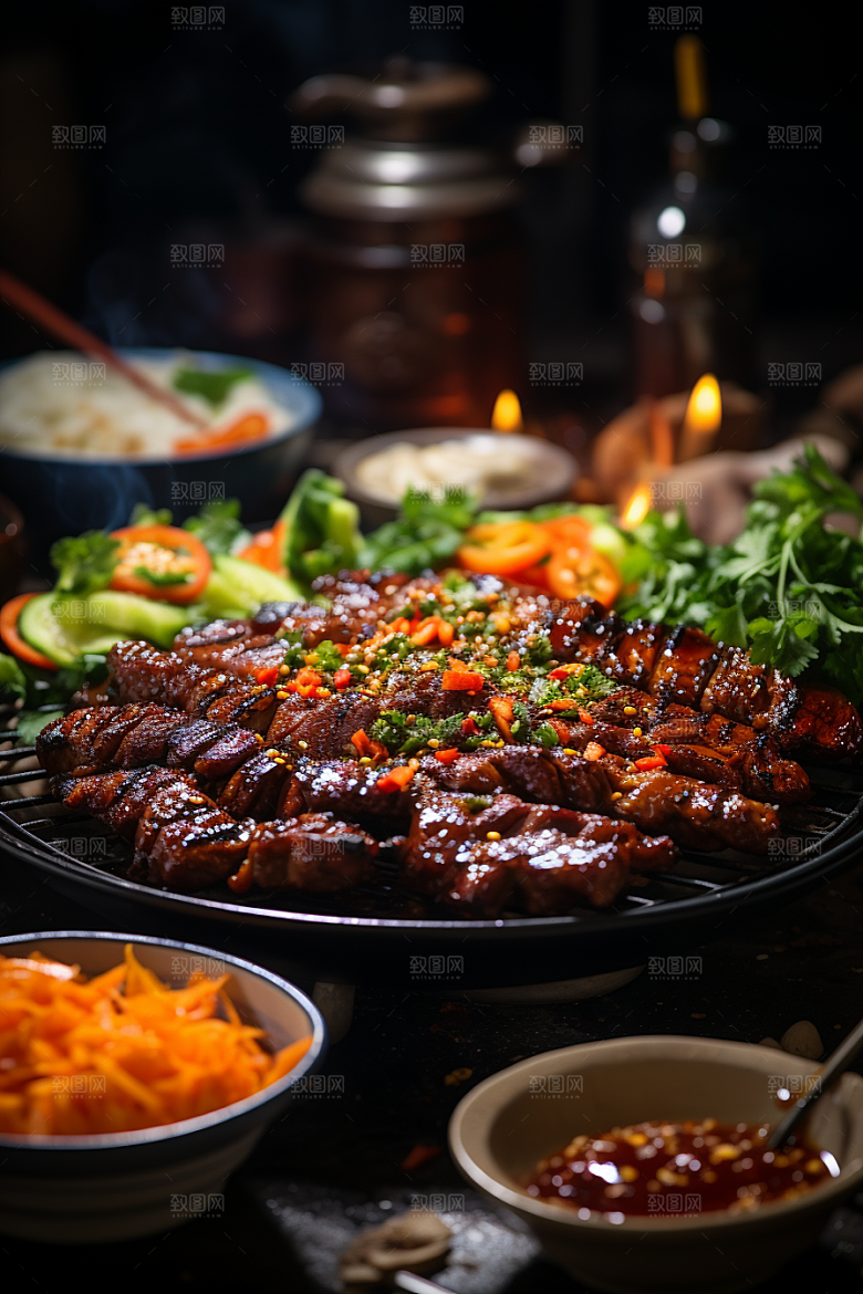 BBQ烧烤火辣肉食摄影图