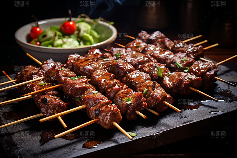 BBQ烧烤火辣肉串摄影图