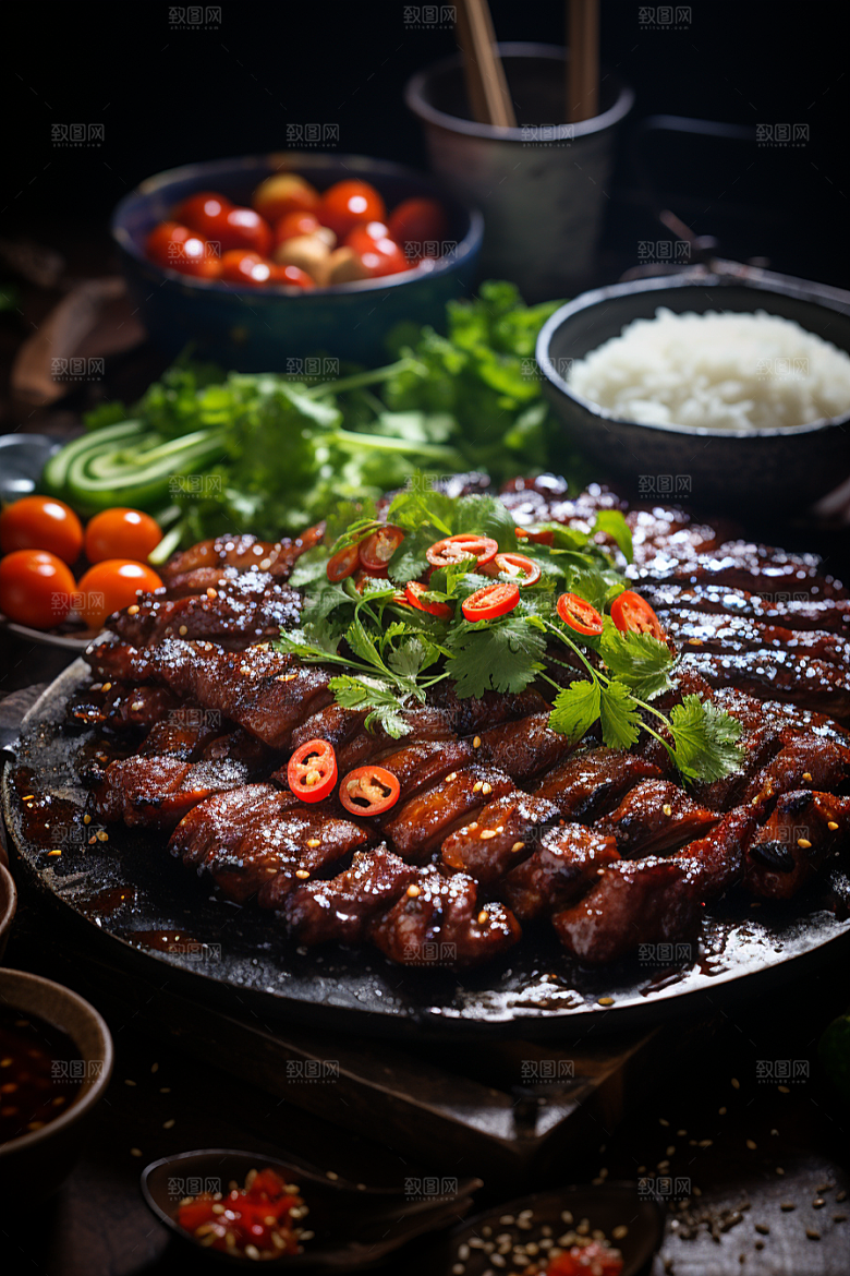 BBQ烧烤聚餐肉类摄影图