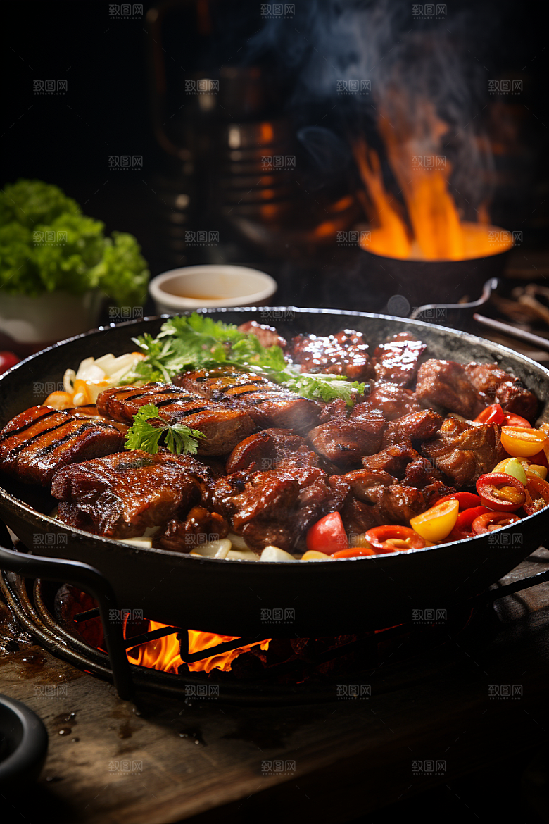 BBQ烧烤肉类火辣摄影图