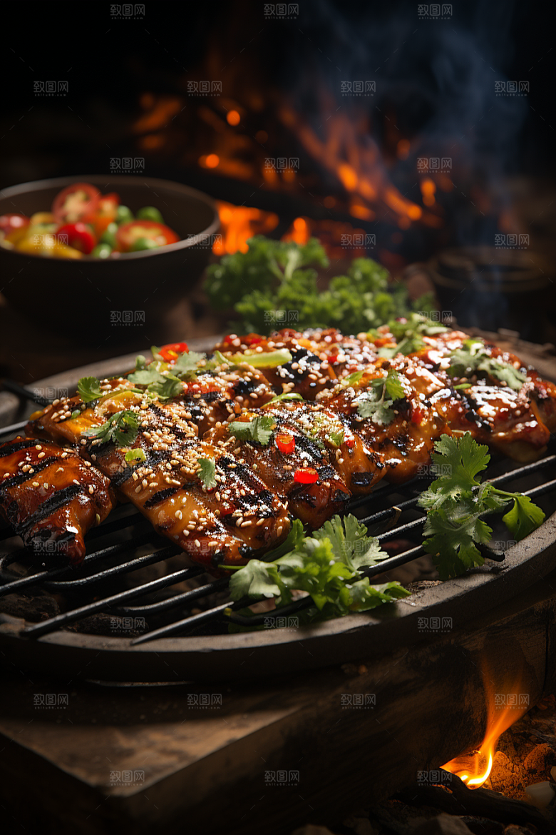 BBQ烧烤火热肉类摄影图