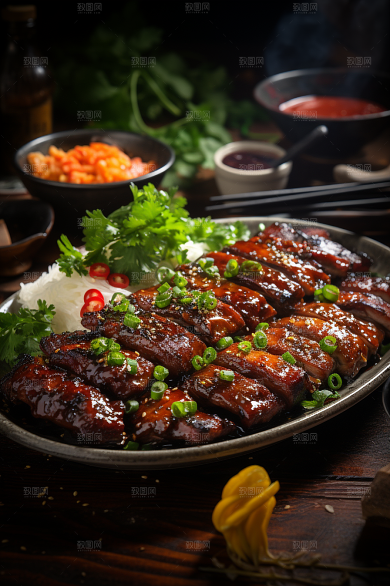 BBQ烧烤火辣肉串摄影图