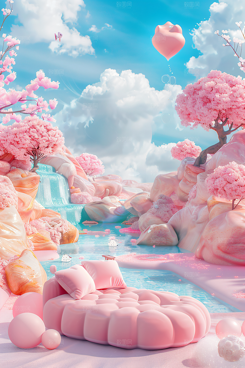 电商家居奶油色C4D背景图
