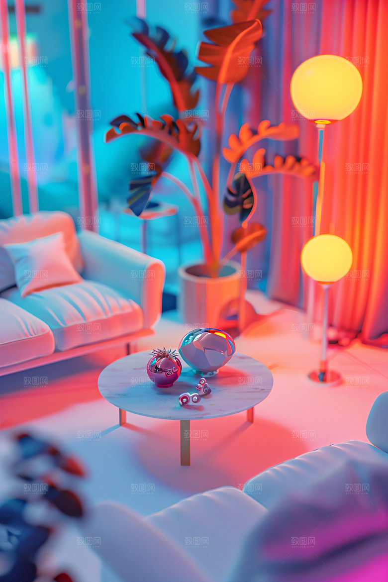 电商家居奶油色C4D背景图
