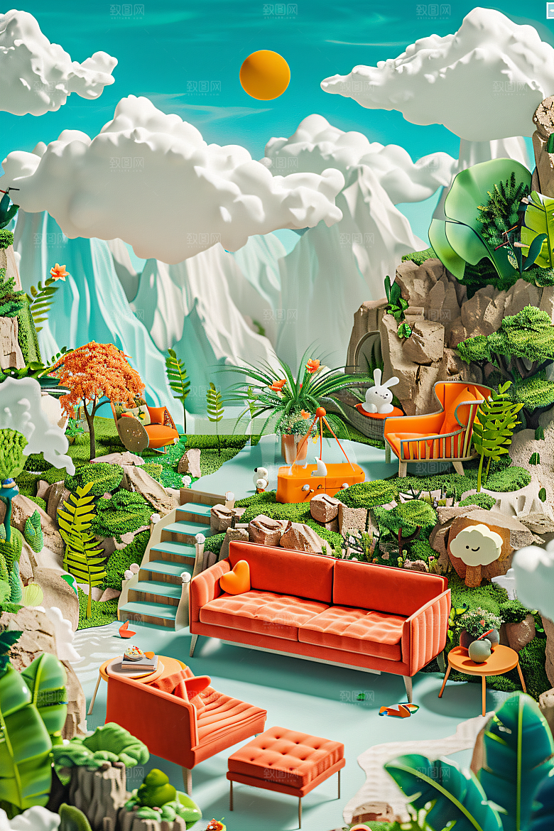 电商家居C4D3D背景图