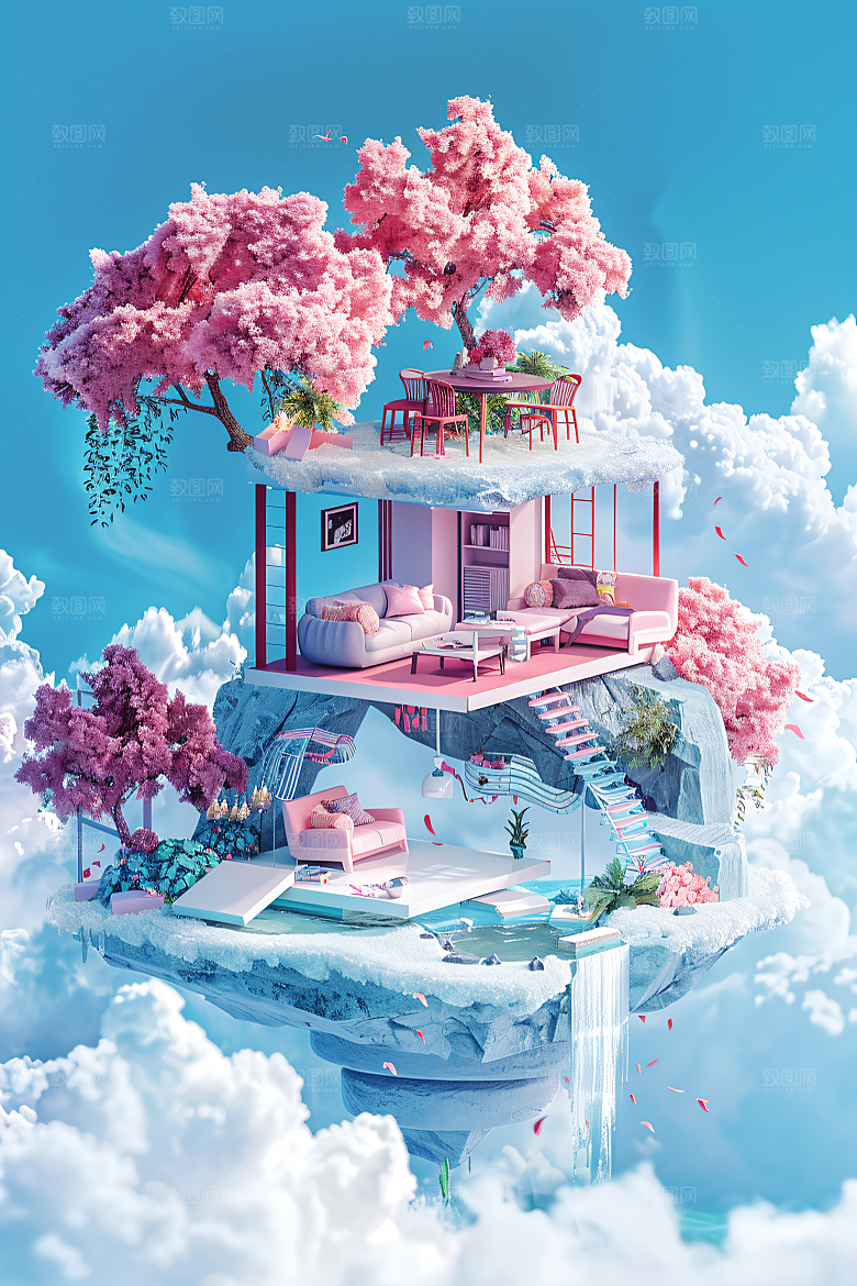 电商家居3D清新背景图