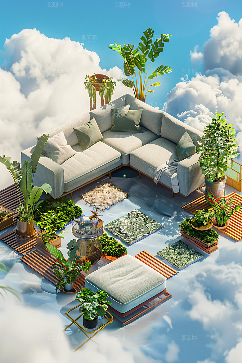 电商家居3D清新背景图
