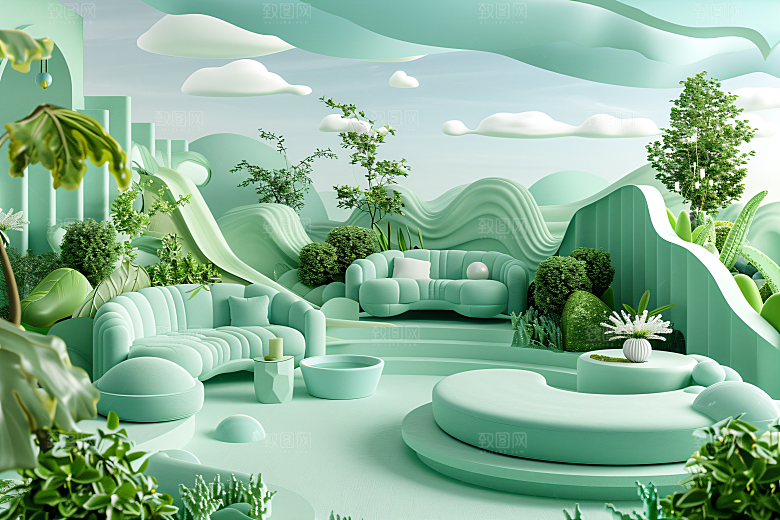 电商家居奶油色3D背景图