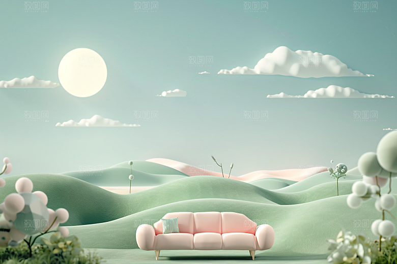电商家居清新C4D背景图