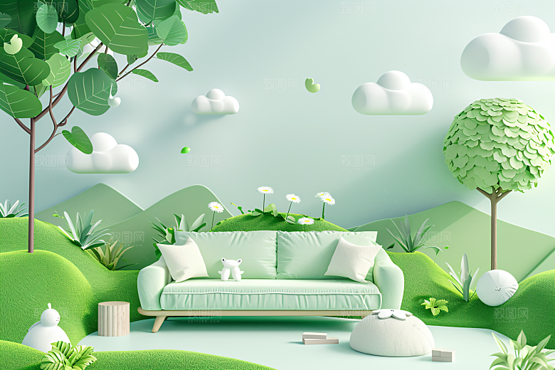 电商家居C4D奶油色背景图