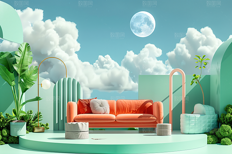 电商家居大促3D背景图