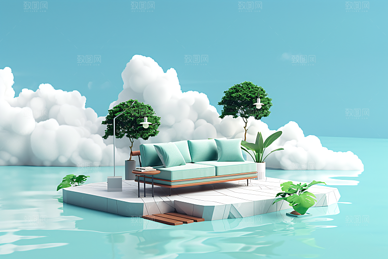 电商家居3D清新背景图