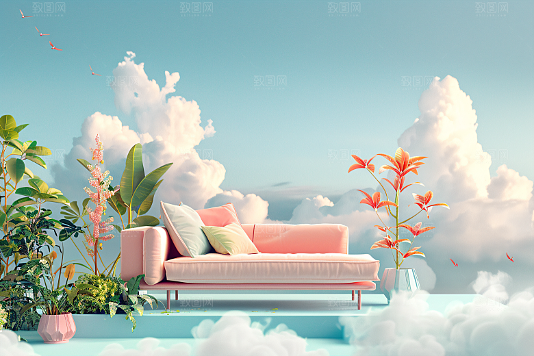 电商家居3D靓丽背景图