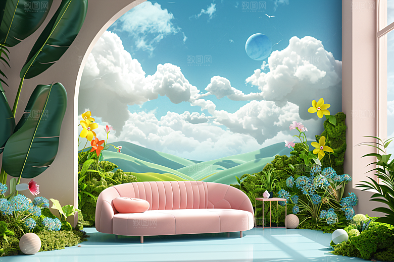 电商家居3D自然背景图
