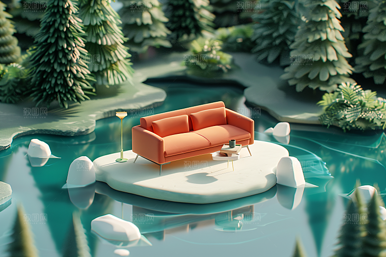 电商家居3D立体背景图