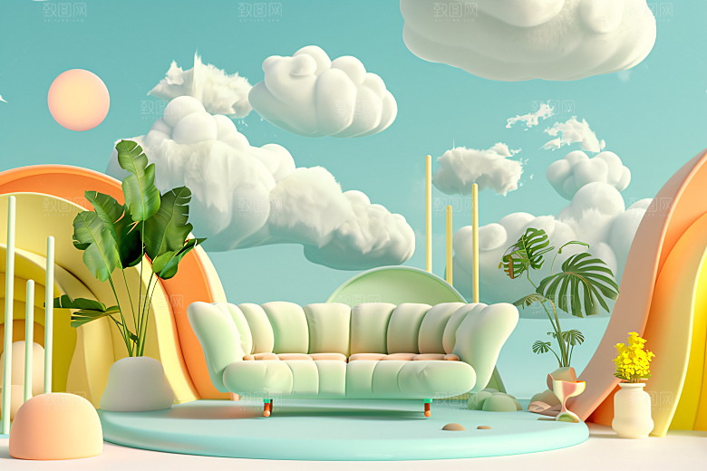 电商家居3D产品背景图