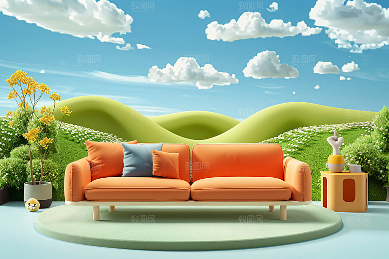 电商家居3D立体背景图