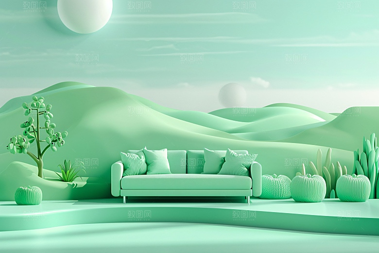 电商家居3D立体背景图