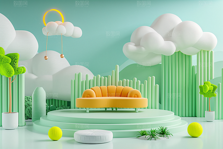 电商家居商品3D背景图